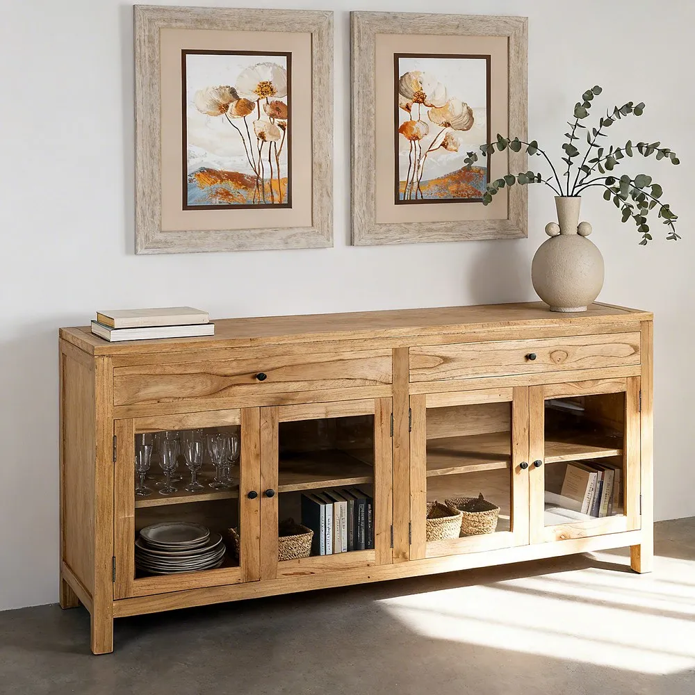 Bufet din lemn de mindi cu uși din sticlă și sertare [2]