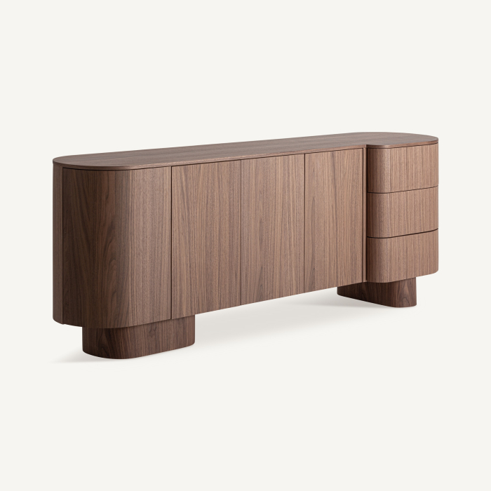 Bufet din lemn de nuc și MDF cu forme rotunjite și sertare laterale [2]