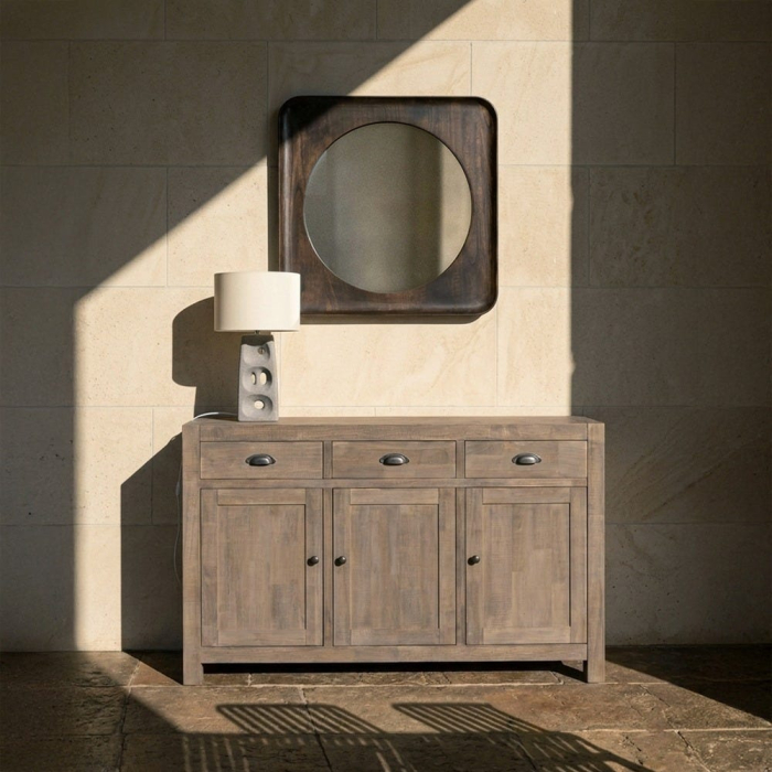 Bufet din lemn de pin cu aspect natural cu trei sertare si trei usi [2]