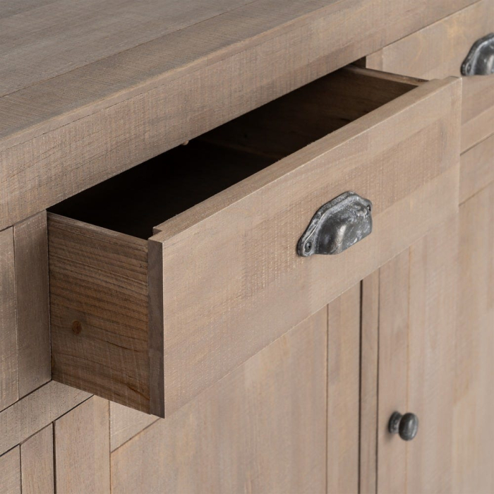 Bufet din lemn de pin cu aspect natural cu trei sertare si trei usi [8]