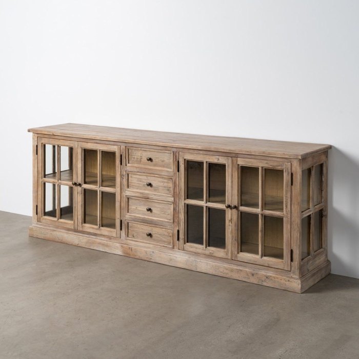 Bufet din lemn de pin reciclat cu vitrine generoase din sticlă [2]