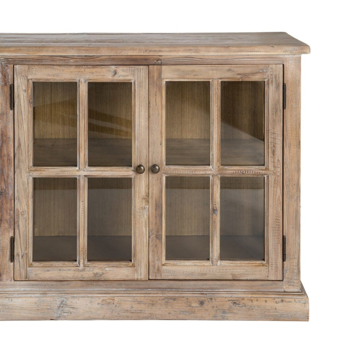 Bufet din lemn de pin reciclat cu vitrine generoase din sticlă [9]