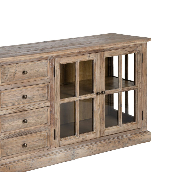 Bufet din lemn de pin reciclat cu vitrine generoase din sticlă [6]