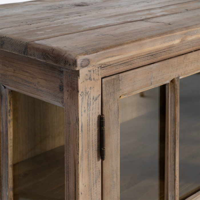 Bufet din lemn de pin reciclat cu vitrine generoase din sticlă [7]