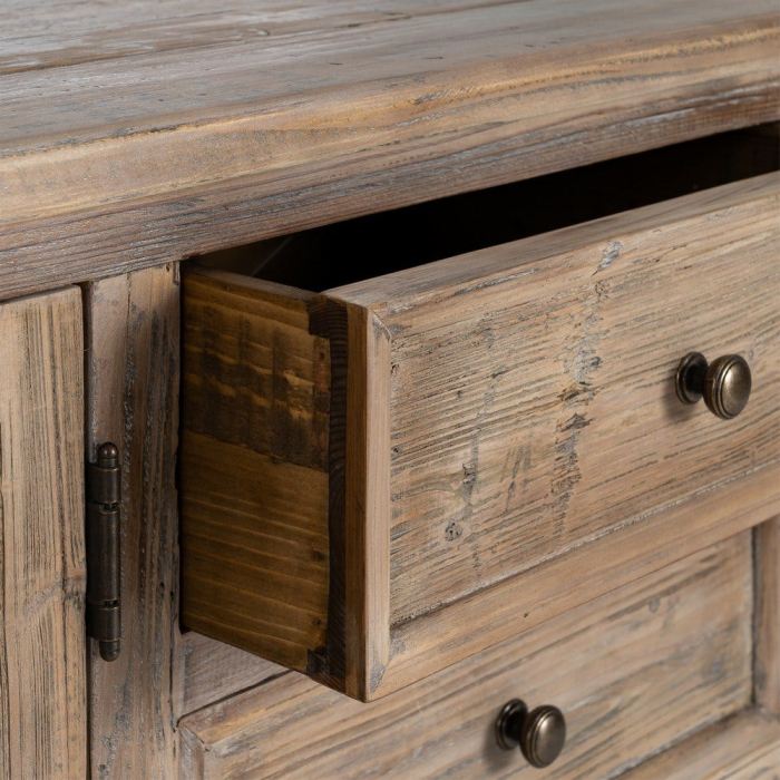 Bufet din lemn de pin reciclat cu vitrine generoase din sticlă [8]