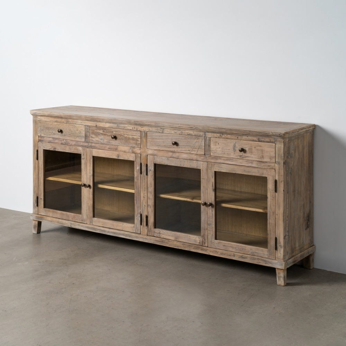 Bufet din lemn de pin reciclat cu vitrine din sticlă și sertare [2]