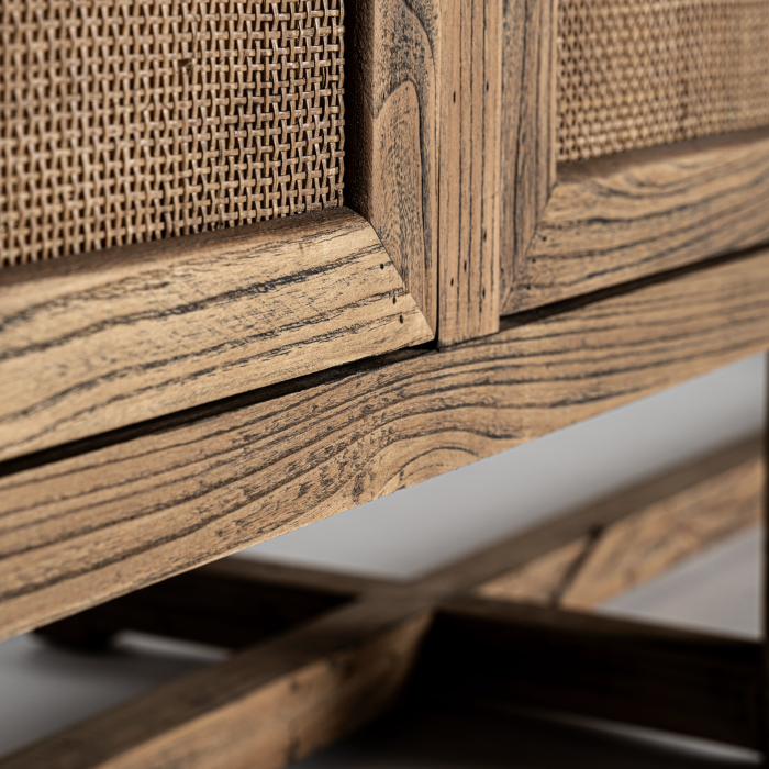 Bufet din lemn de ulm cu uși din ratan și design natural aerisit [6]