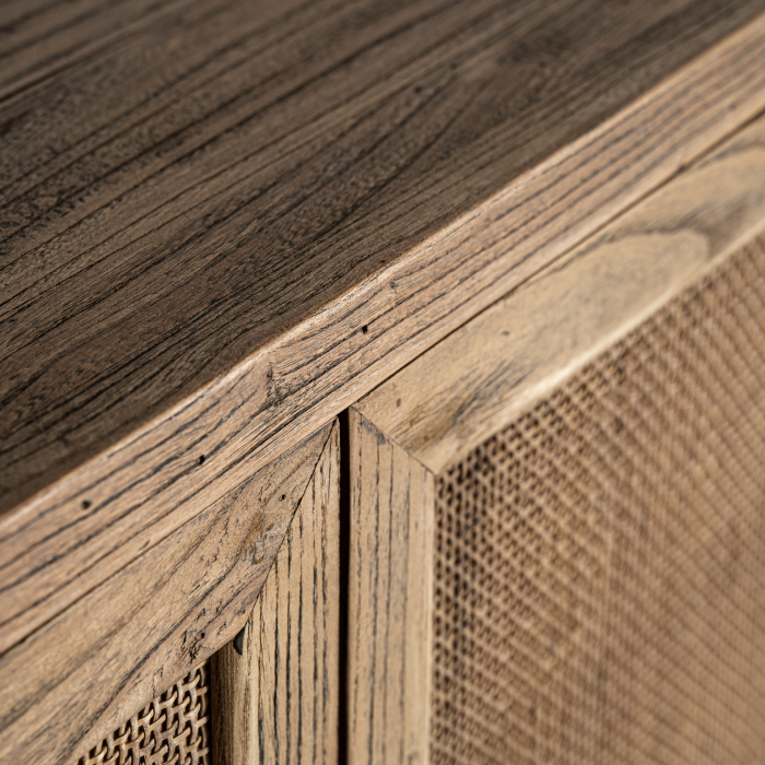 Bufet din lemn de ulm cu uși din ratan și design natural aerisit [4]