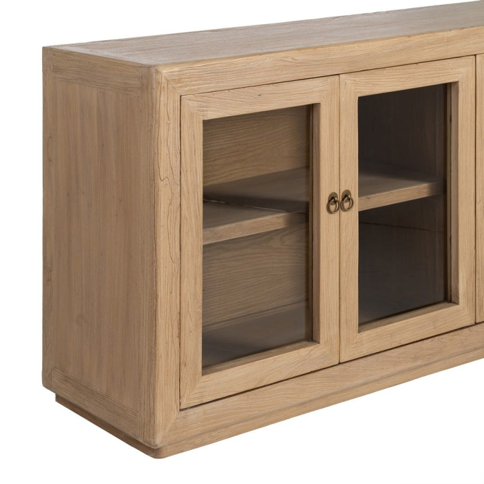 Bufet din lemn de ulm reciclat cu usi vitrate design japandi wabi-sabi [6]