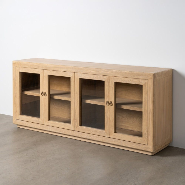 Bufet din lemn de ulm reciclat cu usi vitrate design japandi wabi-sabi [2]