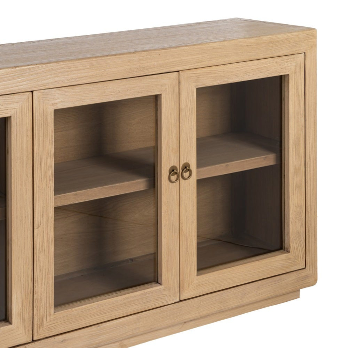 Bufet din lemn de ulm reciclat cu usi vitrate design japandi wabi-sabi [5]