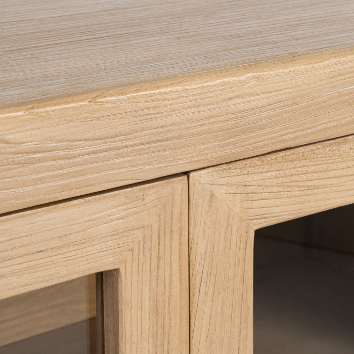 Bufet din lemn de ulm reciclat cu usi vitrate design japandi wabi-sabi [9]