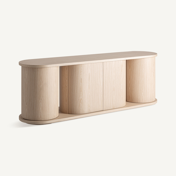 Bufet din lemn masiv de stejar bej cu design art deco artizanal [2]