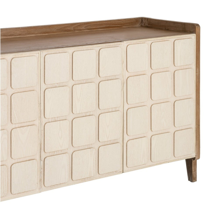 Bufet din lemn reciclat crem cu model geometric si cadru maro deschis 180x45x78 cm [4]