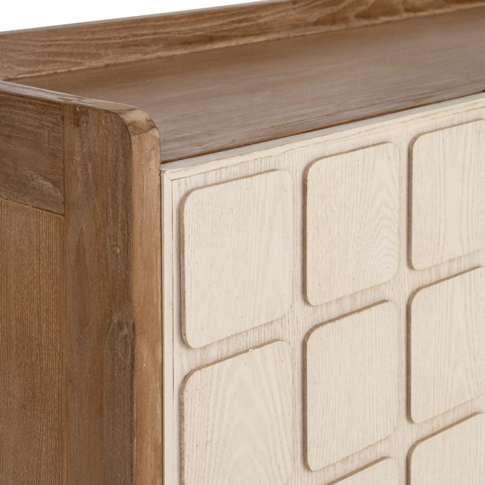 Bufet din lemn reciclat crem cu model geometric si cadru maro deschis 180x45x78 cm [5]