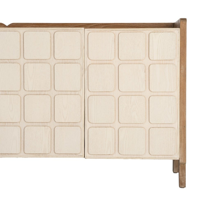 Bufet din lemn reciclat crem cu model geometric si cadru maro deschis 180x45x78 cm [9]