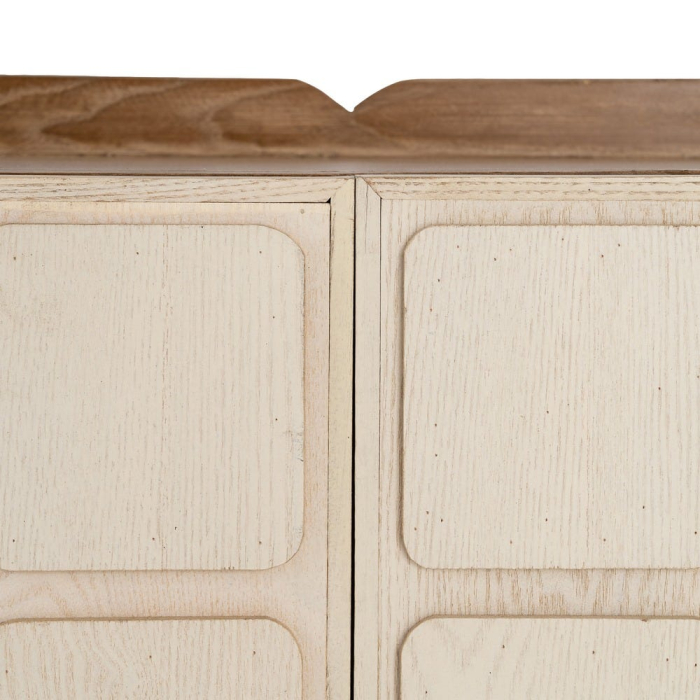 Bufet din lemn reciclat crem cu model geometric si cadru maro deschis 180x45x78 cm [8]
