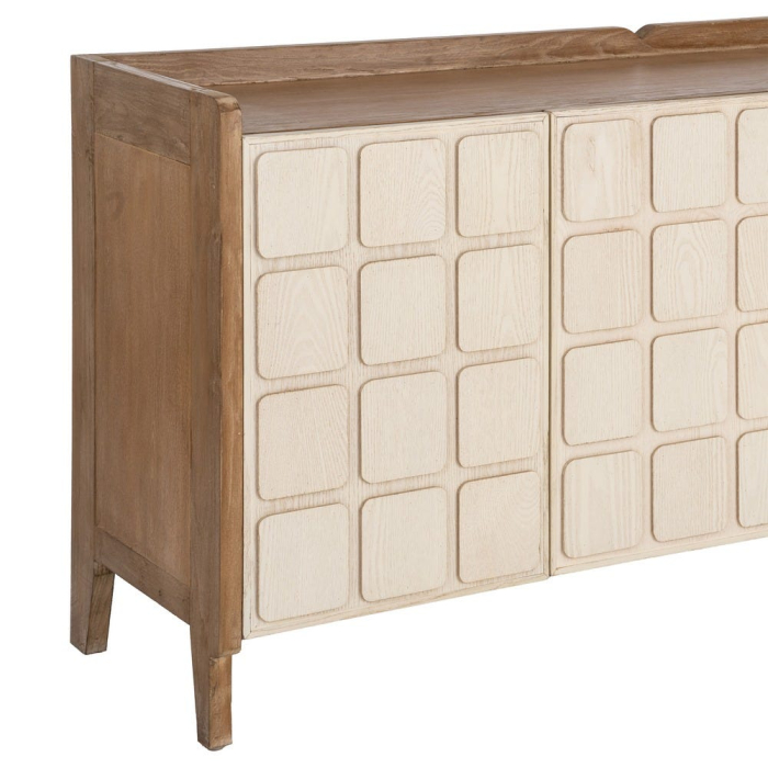 Bufet din lemn reciclat crem cu model geometric si cadru maro deschis 180x45x78 cm [6]