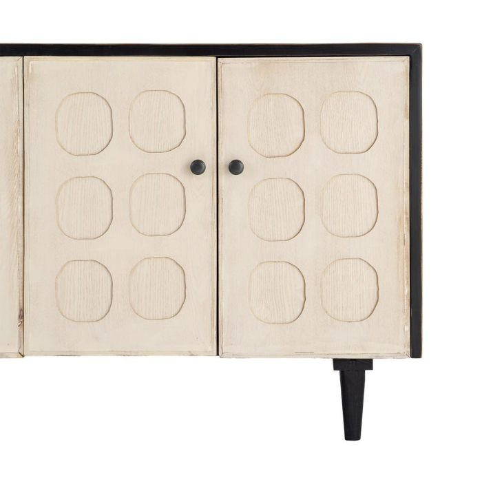 Bufet din lemn reciclat crem cu model geometric si corp negru 160x45x80 cm [9]