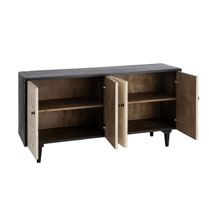 Bufet din lemn reciclat crem cu model geometric si corp negru 160x45x80 cm [3]