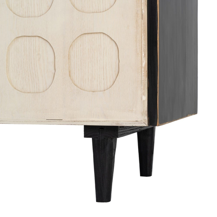 Bufet din lemn reciclat crem cu model geometric si corp negru 160x45x80 cm [10]