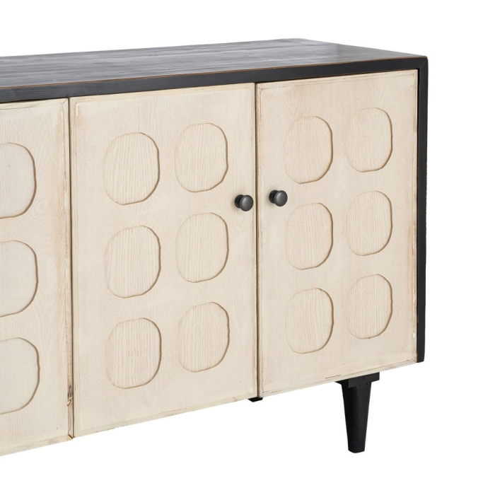 Bufet din lemn reciclat crem cu model geometric si corp negru 160x45x80 cm [4]
