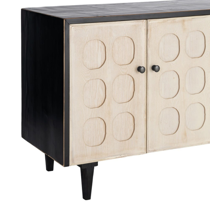 Bufet din lemn reciclat crem cu model geometric si corp negru 160x45x80 cm [6]