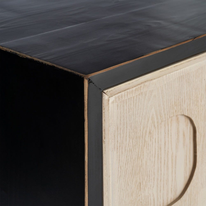 Bufet din lemn reciclat crem cu model geometric si corp negru 160x45x80 cm [7]