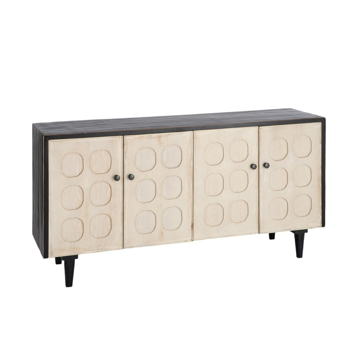 Bufet din lemn reciclat crem cu model geometric si corp negru 160x45x80 cm [2]