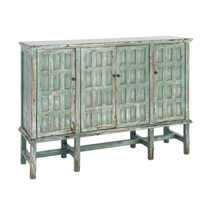 Bufet din lemn reciclat verde antichizat cu patru usi si panouri decorative in relief 160x46x112 cm [3]