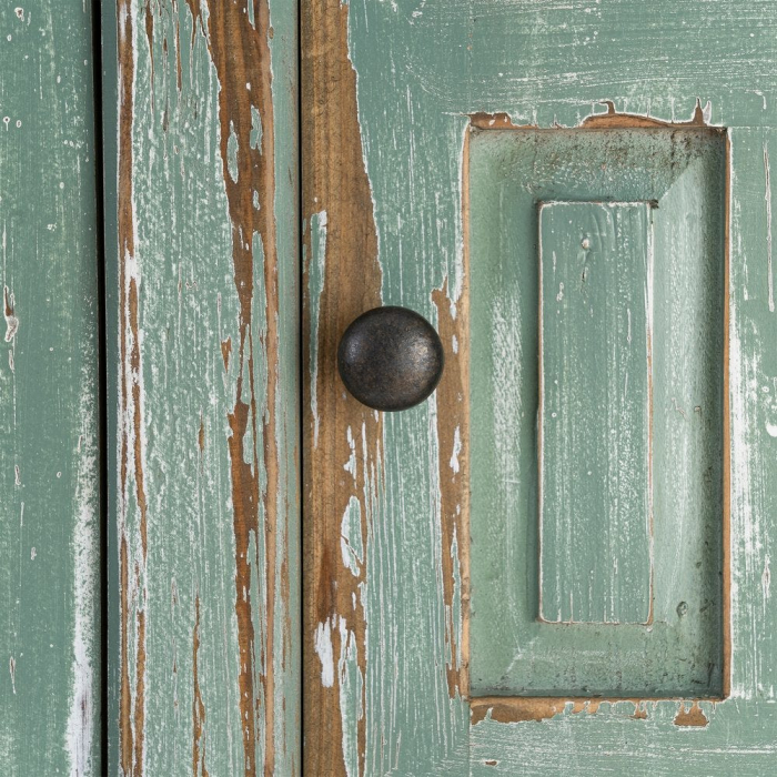 Bufet din lemn reciclat verde antichizat cu patru usi si panouri decorative in relief 160x46x112 cm [9]