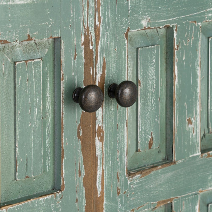 Bufet din lemn reciclat verde antichizat cu patru usi si panouri decorative in relief 160x46x112 cm [7]