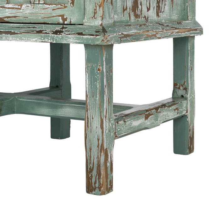 Bufet din lemn reciclat verde antichizat cu patru usi si panouri decorative in relief 160x46x112 cm [13]