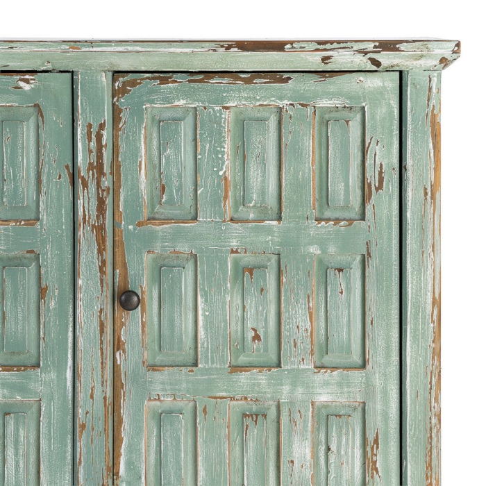 Bufet din lemn reciclat verde antichizat cu patru usi si panouri decorative in relief 160x46x112 cm [11]
