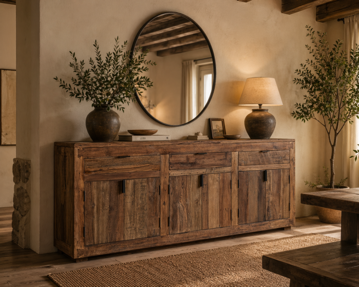 Bufet din lemn recuperat cu 6 uși 3 sertare și detalii metalice [2]