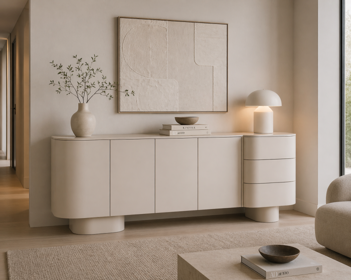 Bufet din MDF alb cald cu forme rotunjite și design fluid [2]