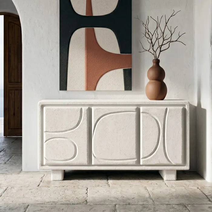 Bufet din MDF alb cu fronturi geometrice decorative [2]