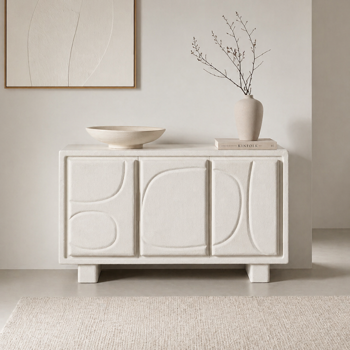 Bufet din MDF alb cu fronturi geometrice decorative [2]