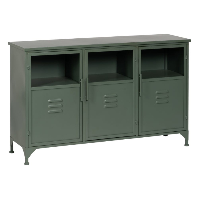 Bufet Green din metal și sticlă verde cu trei uși tip vestiar și picioare scurte [3]