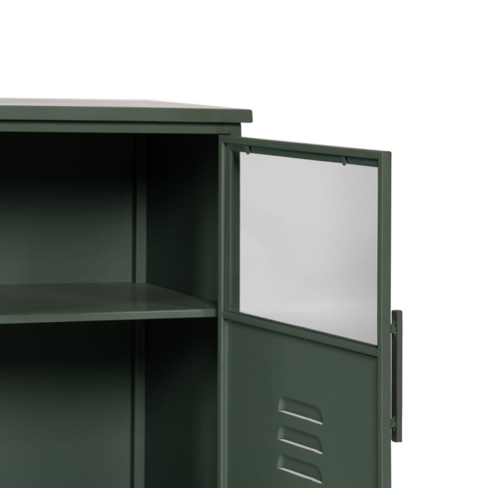 Bufet Green din metal și sticlă verde cu trei uși tip vestiar și picioare scurte [7]