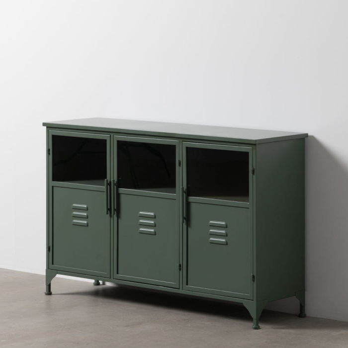 Bufet Green din metal și sticlă verde cu trei uși tip vestiar și picioare scurte [2]