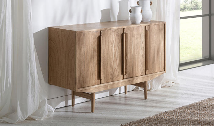 Bufet sideboard din lemn de mindi maro – sideboard nordic cu 4 uși și compartimente practice [2]