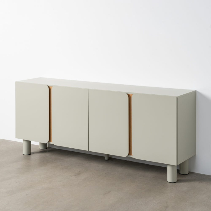 Bufet taupe MDF picioare stejar [12]