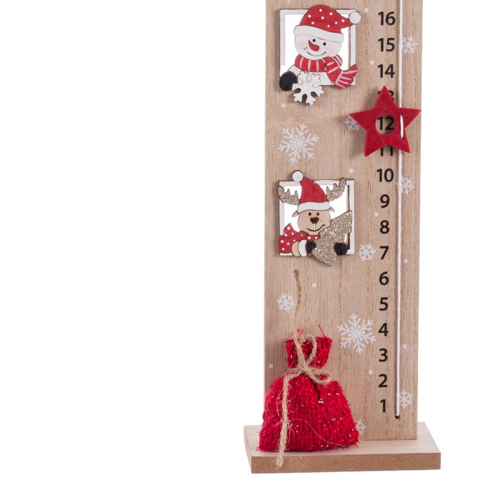 Calendar de advent din lemn în formă de turn cu ferestre cu Moș om de zăpadă și ren [2]