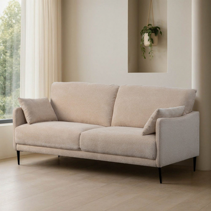 Canapea 2 locuri crem din stofă cu design modern [1]