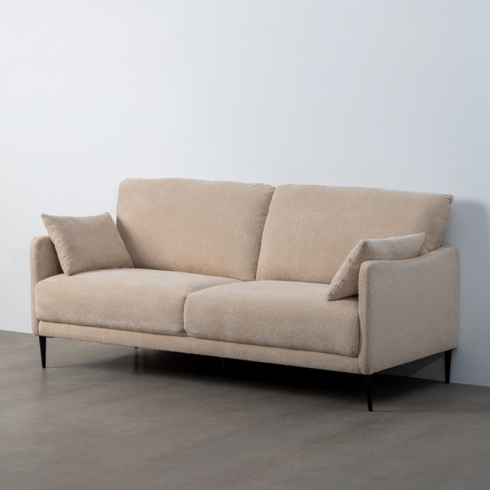 Canapea 2 locuri crem din stofă cu design modern [2]