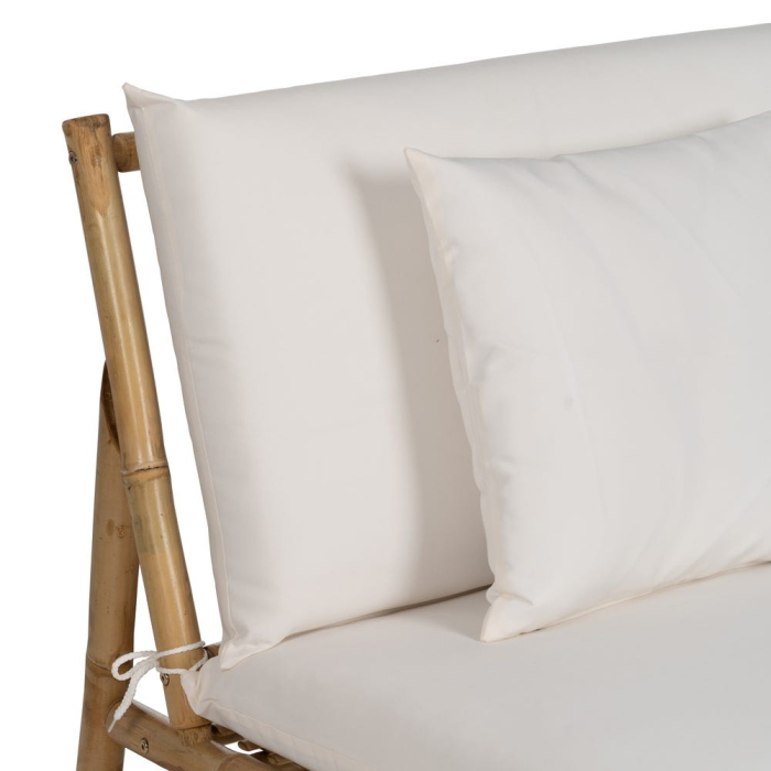 Canapeaua 2 locuri din bambus maro deschis cu perne crem [5]