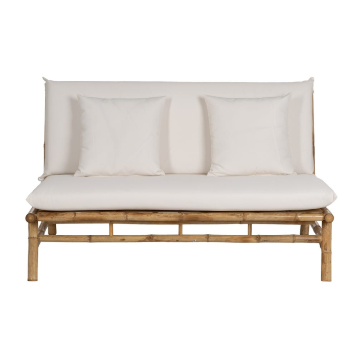 Canapeaua 2 locuri din bambus maro deschis cu perne crem [3]