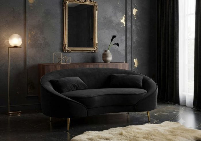 Canapea 2 locuri Oslo, negru auriu, catifea - creativdeco.ro [2]