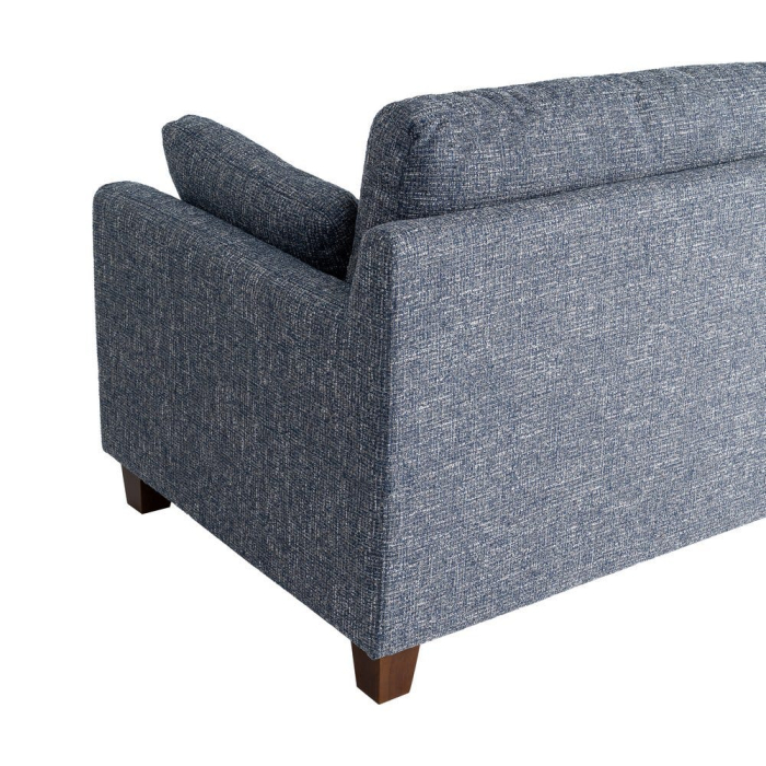 Canapea 3 locuri albastru din stofă cu picioare din lemn [9]